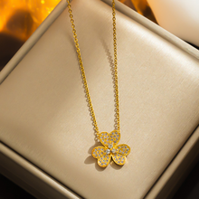 Load image into Gallery viewer, Encrusted Clover Pendant & Chain