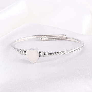 Polished Beaded Heart Open Bangle Bracelet