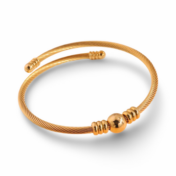 Polished Round Bead Open Bangle Bracelet