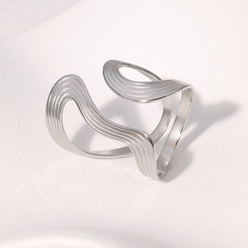 Modern Wave Silver Statement Ring