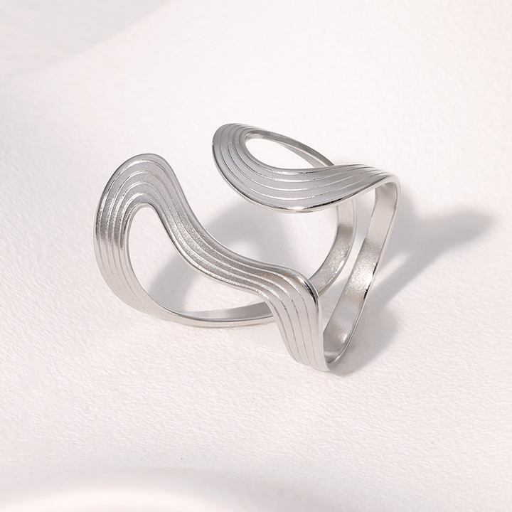 Modern Wave Silver Statement Ring