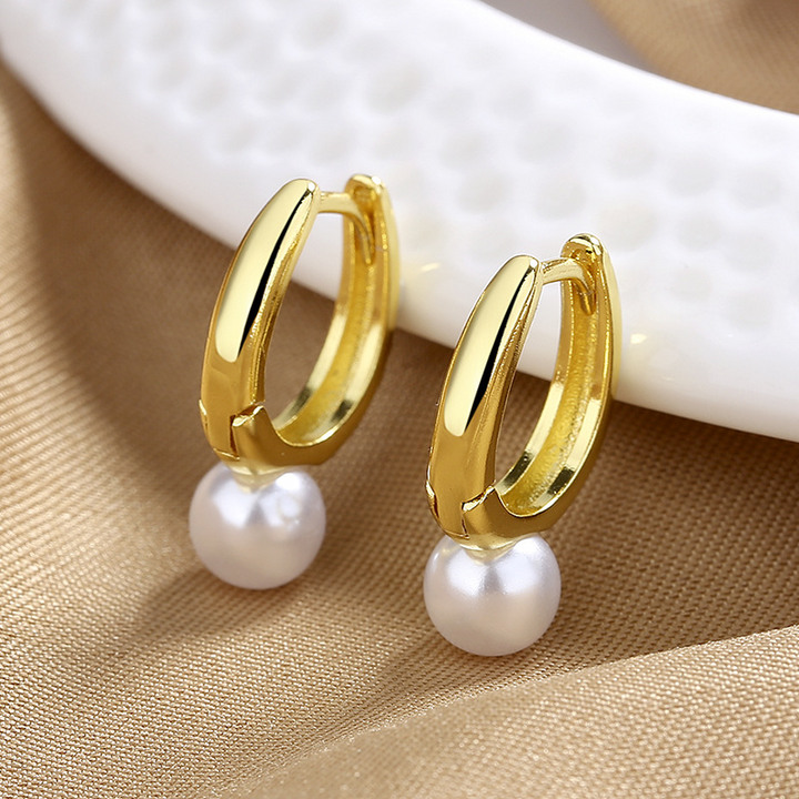 Aurelia Pearl Drop Huggie Earrings