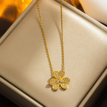 Encrusted Clover Pendant & Chain